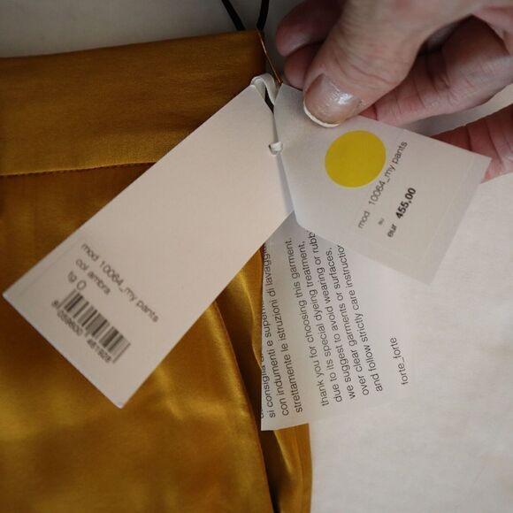Forte_Forte 10064 Women's Sz 0 Amber/Gold Shining Silk High Waist Pants - Picture 7 of 9